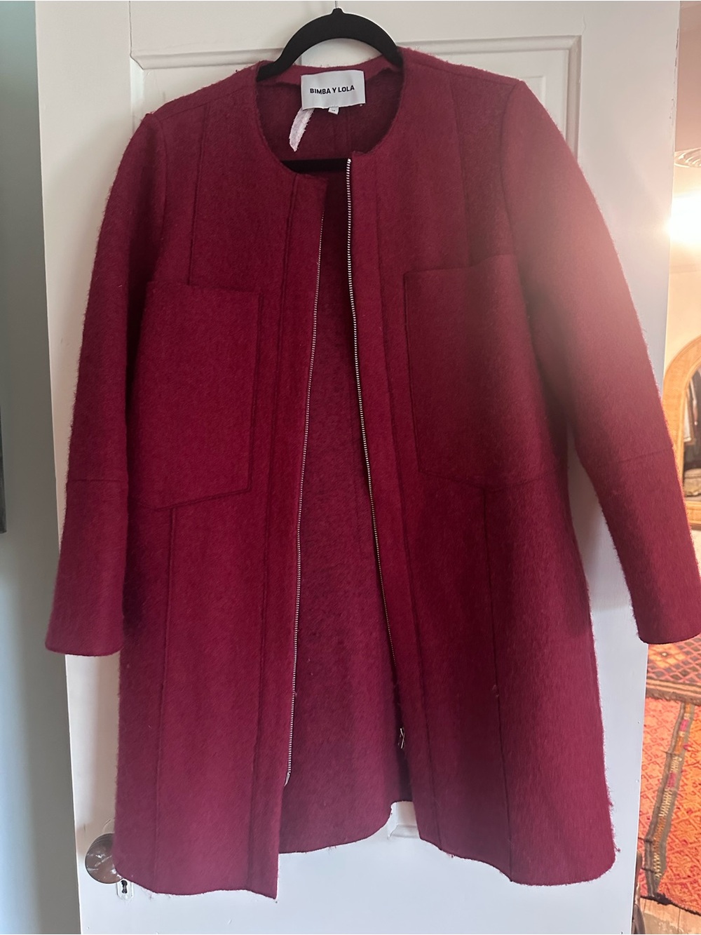 Bimba y Lola Women's Wine-Red Wool-Blend Pea Coat